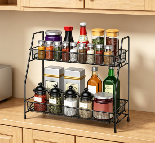 Double-layer wrought iron countertop spice rack