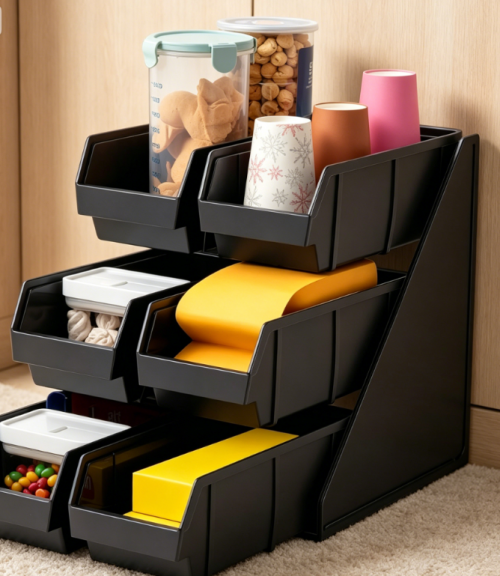 Six-compartment commercial plastic spice packet rack